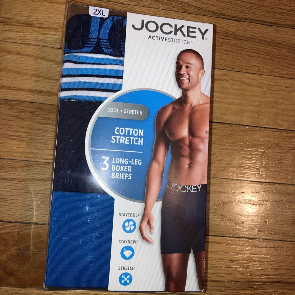 Jockey ActiveStretch 3-Long Leg Boxer Briefs Cotton Stretch Men 2XL 44-46 NEW